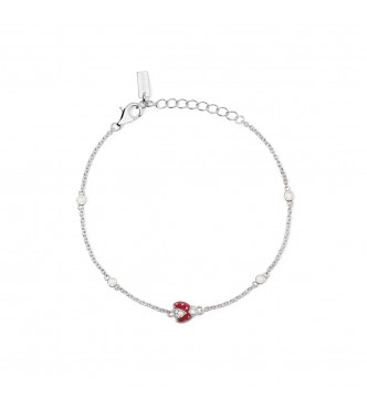 Pulsera de plata 925 rodiada con cadena forzatina de 2 mm,
 elemento de mariquita esmaltada de 8x6,5 mm y circonitas de 2 mm, longitud ajustable de 15,5 a 18,5 cm