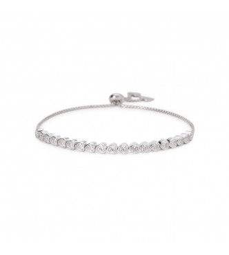 Pulsera de plata 925 rodiada con cadena veneciana de 1,
5 mm y tenis de circonitas talla corazón de 3x3 mm, largo ajustable de 16 a 22 cm