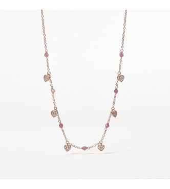 Gargantilla de plata rosa 925 con cadena rolò de 1,
50 mm de ancho, largo regulable de 36 a 40 cm con turmalina rosa 3 -3 mm y colgantes de corazón con circonitas blancas 1 mm.