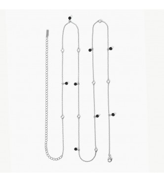 Cadena para cintura en plata 925 rodiada con circonitas blancas 2,
5 mm y ágata negra 4 mm, longitud ajustable de 77 cm a 95 cm