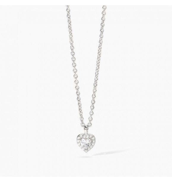 Gargantilla de plata 925 rodiada con cadena forzatina de 1,
5 mm, colgante de corazón de 6x6 mm con circonitas blancas de 4x4 y 1 mm, largo regulable de 39 a 43 cm