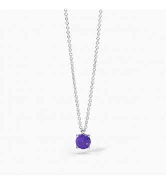 Gargantilla de plata 925 rodiada con cadena forzatina de 1,
5 mm y circonita violeta 5,5 mm, longitud ajustable de 39 a 43 cm