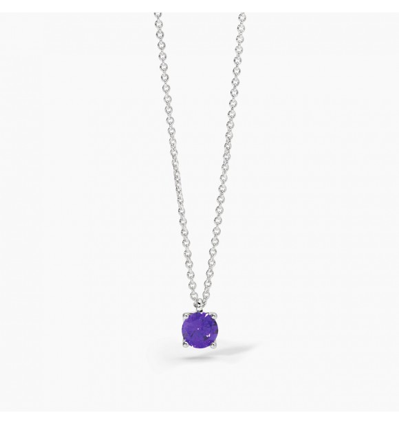 Gargantilla de plata 925 rodiada con cadena forzatina de 1,
5 mm y circonita violeta 5,5 mm, longitud ajustable de 39 a 43 cm