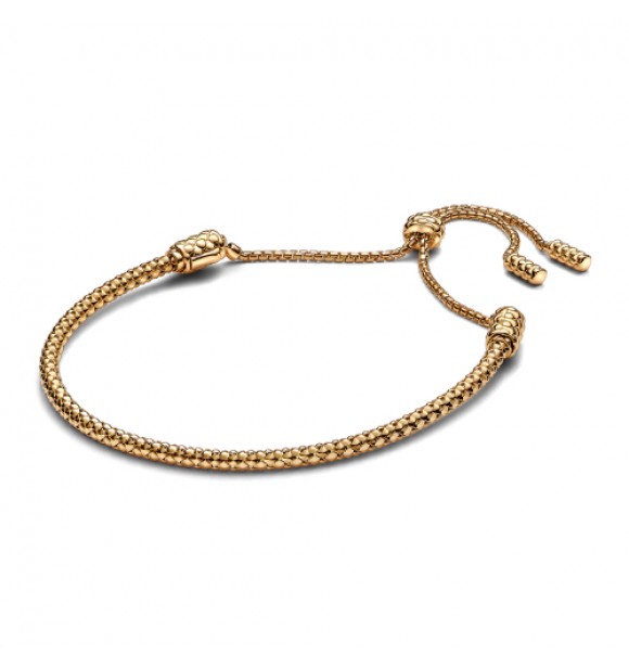 PANDORA 563090C00 Pulsera deslizante con cadena tachonada bañada en oro de 14k