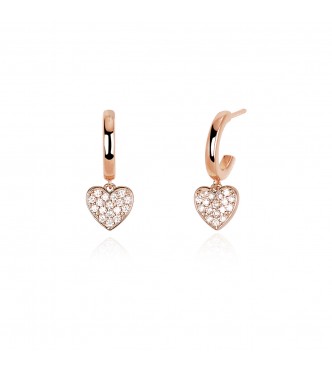 Pendientes circulares rosados de plata 925 con colgante de corazón y circonitas blancas 1,
30 mm, exterior 11 mm, largo 2 cm