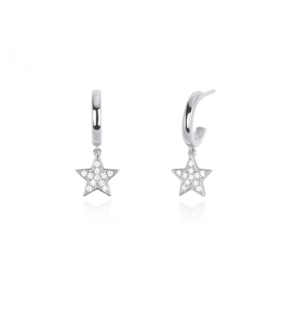 Pendientes de aro de plata 925 con colgante de estrella y circonitas de 1,
25 mm y 1,30 mm, exterior 10 mm, longitud 2 cm