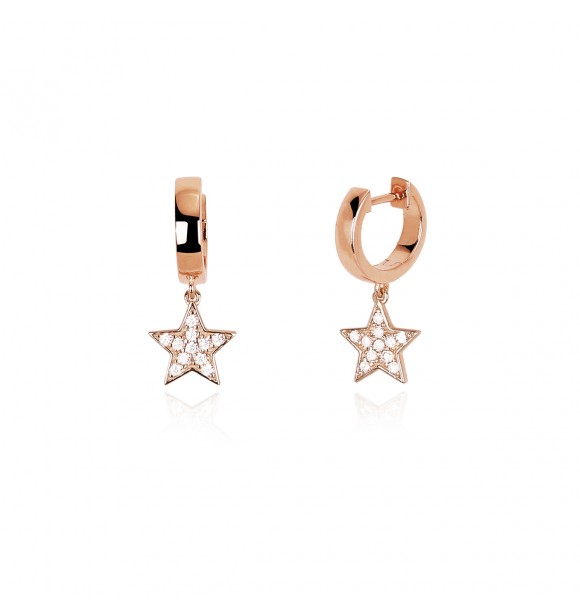 Pendientes circulares rosados de plata 925 con colgante de estrella y circonitas de 1,
25 mm y 1,30 mm, exterior 12 mm, longitud 2 cm