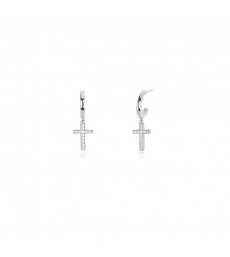 Pendientes de plata 925 círculo con cruz y circonitas blancas 1,
10 mm, exterior 10 mm, largo 2,5 cm