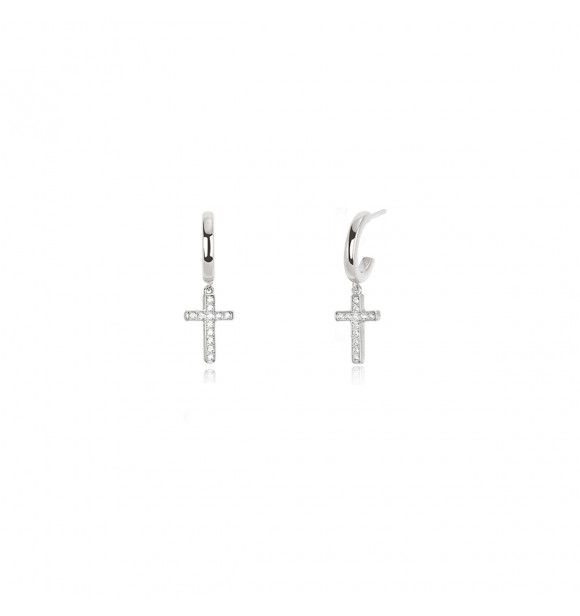 Pendientes de plata 925 círculo con cruz y circonitas blancas 1,
10 mm, exterior 10 mm, largo 2,5 cm