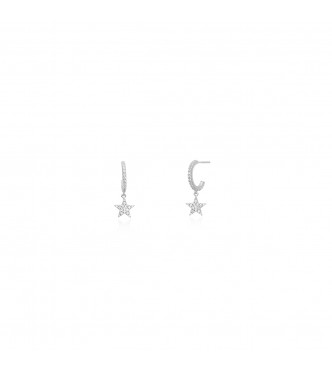 Pendientes de plata 925 rodiada, estrella 8,
3x8,3 mm y circonitas blancas 1 mm, exterior 12 mm, longitud 2,5 cm