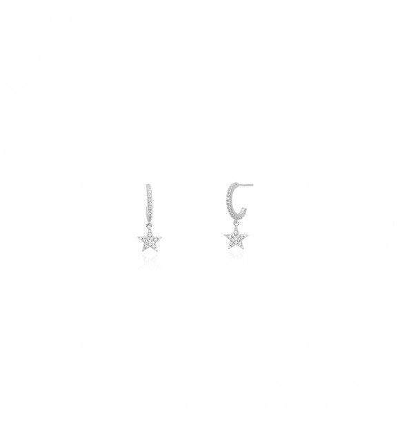 Pendientes de plata 925 rodiada, estrella 8,
3x8,3 mm y circonitas blancas 1 mm, exterior 12 mm, longitud 2,5 cm