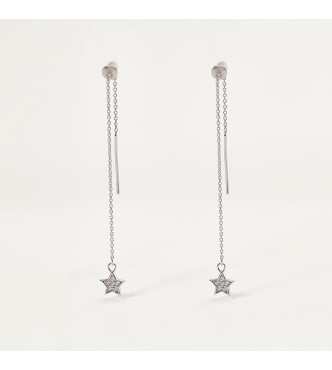 Pendientes de plata 925 rodiada, ancho de cadena rolò 1,
10 mm, largo de cadena 7,50 cm con colgante de estrella y circonitas blancas 1,25 mm.