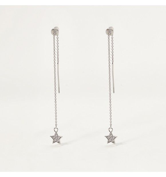 Pendientes de plata 925 rodiada, ancho de cadena rolò 1,
10 mm, largo de cadena 7,50 cm con colgante de estrella y circonitas blancas 1,25 mm.