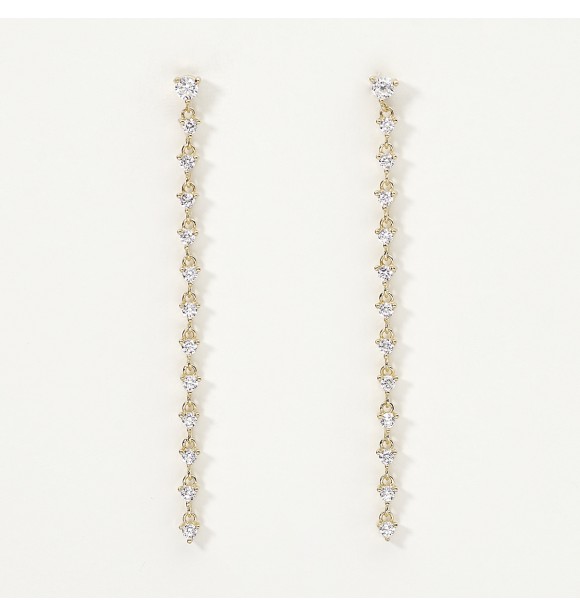 Pendientes de plata dorada 925 largo 6 cm con circonitas blancas 2,
50 y 3 mm