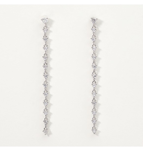 Pendientes de plata 925 rodiada, longitud 6 cm,
 con circonitas blancas 2,50 y 3 mm