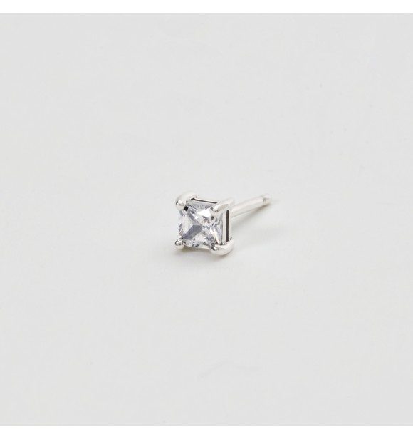 Pendiente de plata 925 rodiada con circonita blanca talla princesa 4x4 mm