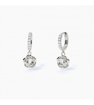 Pendientes de plata 925 rodiada con rosas satinadas y circonitas blancas 1,
5 y 1,75 mm, exterior 10 mm, longitud 2,5 cm