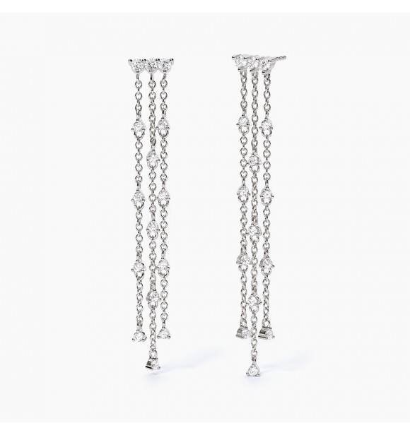 Pendientes de plata 925 rodiada con circonitas blancas 2 y 2,
5 mm y cadena forzatina, longitud 6 cm