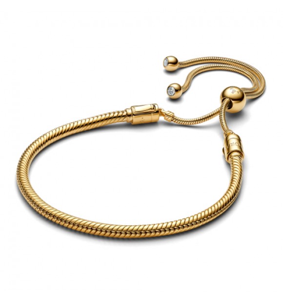 Pulsera de cadena de serpiente corrediza bañada en oro de 14k con circonitas cúbicas transparentes