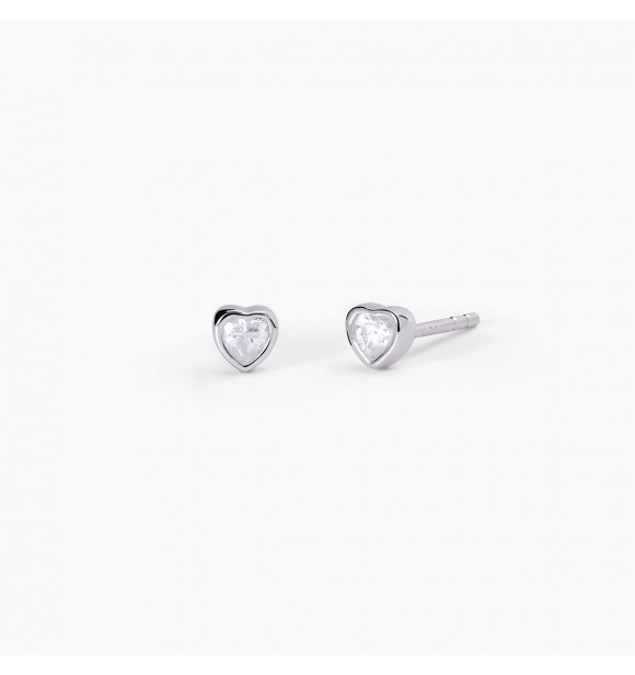 Pendientes de plata 925 rodiada con circonitas blancas talla corazón 4x4 mm