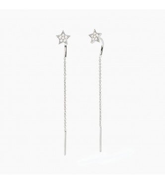 Pendientes de estrella en plata rodiada 925 con circonitas blancas,
 longitud 5 cm