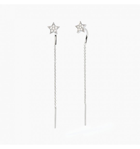 Pendientes de estrella en plata rodiada 925 con circonitas blancas,
 longitud 5 cm