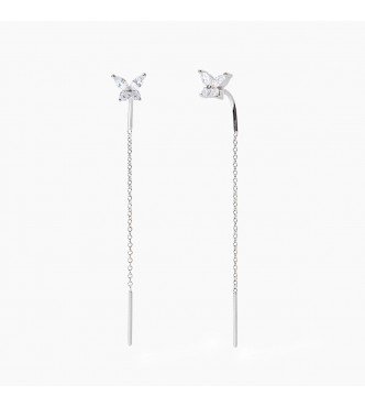 Pendientes de mariposa en plata rodiada 925 con circonitas blancas,
 longitud 5 cm