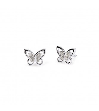 Pendientes mariposa de plata 925 rodiada 10,
5x8 mm con circonitas blancas 1,25 mm