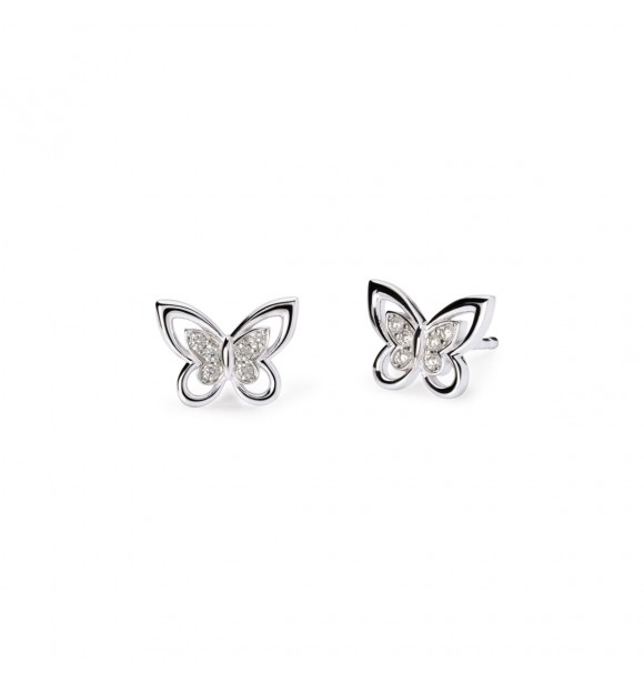 Pendientes mariposa de plata 925 rodiada 10,
5x8 mm con circonitas blancas 1,25 mm