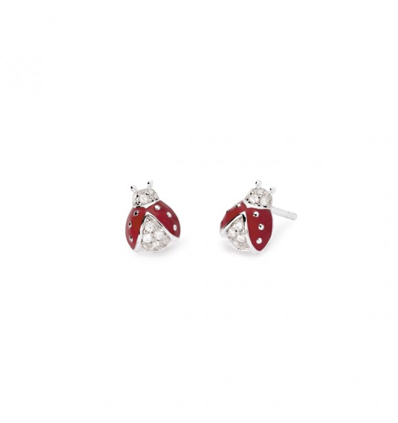 Pendientes de plata 925 rodiada mariquita 6,
5x8 mm esmaltada con circonitas 1,25 y 1 mm