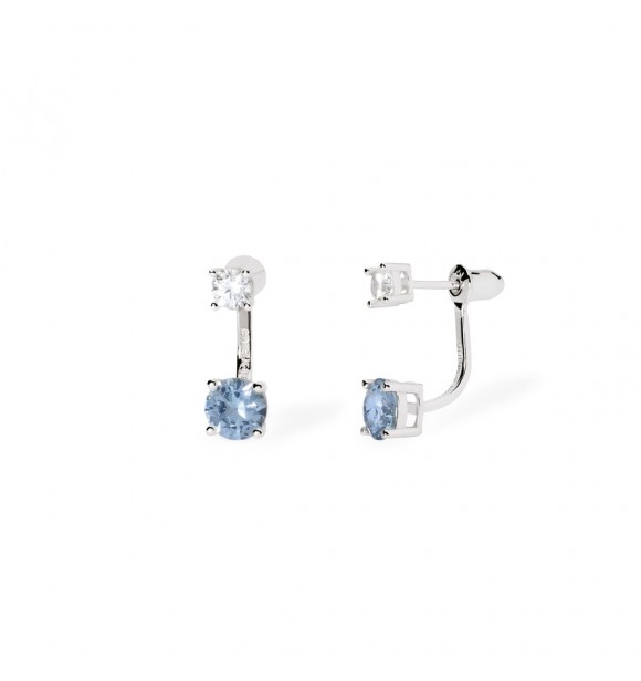 Pendientes de plata 925 rodiada con colgante de aguamarina sintética 6 mm y circonitas 4 mm,
 longitud total del pendiente 1,8 cm