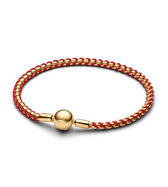 PANDORA 563816C01 Braided 14k gold-plated box chain bracelet with red textile cord
