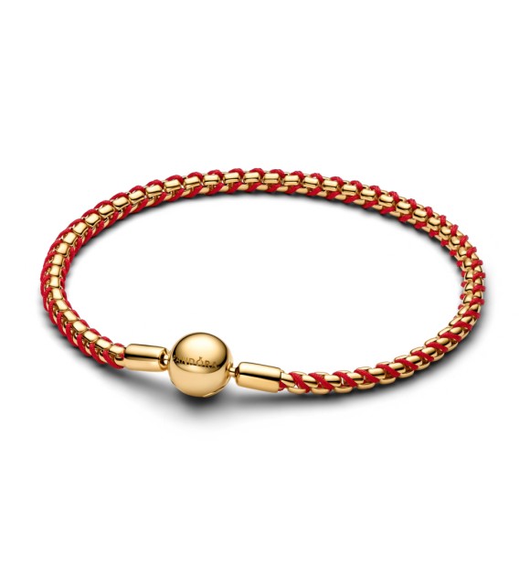 PANDORA 563816C01 Braided 14k gold-plated box chain bracelet with red textile cord