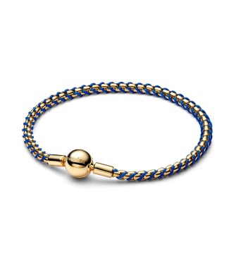 563816C02-20 Braided 14k gold-plated box chain bracelet with blue textile cord