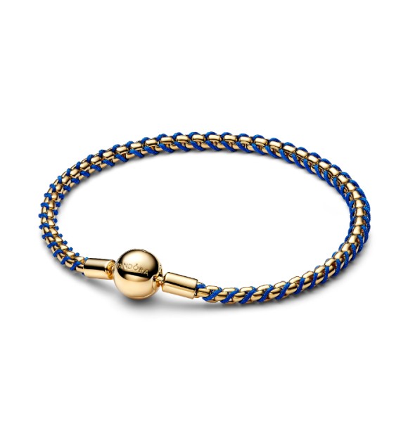 563816C02-20 Braided 14k gold-plated box chain bracelet with blue textile cord
