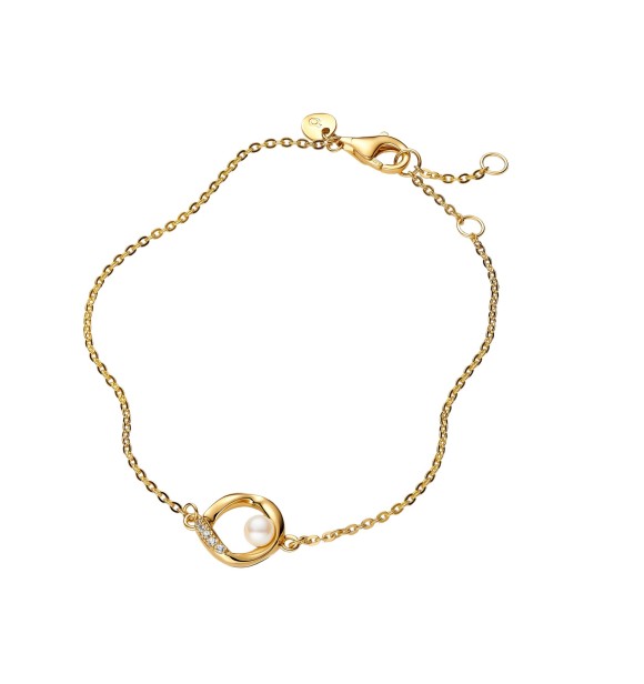 PANDORA 563830C01 14k gold-plated bracelet with treated white freshwater cultured pearl and clear cubic zirconia