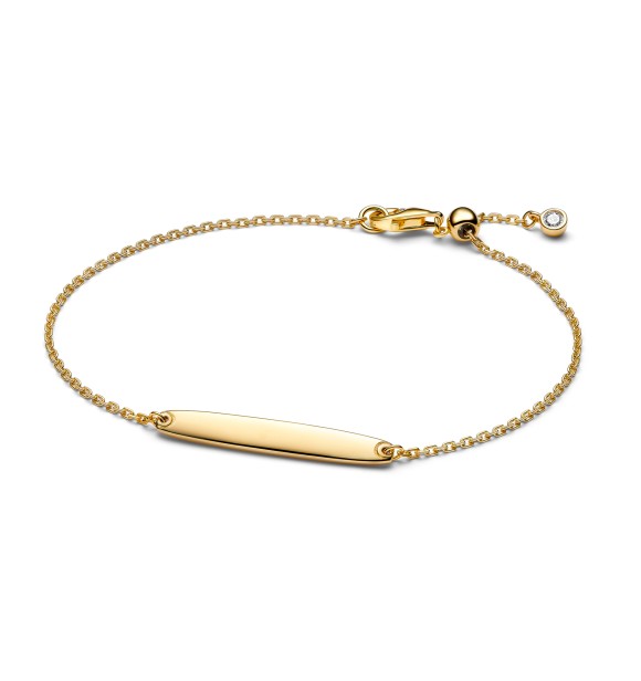 564010C01-20 Engravable 14k gold-plated bar bracelet with clear cubic zirconia