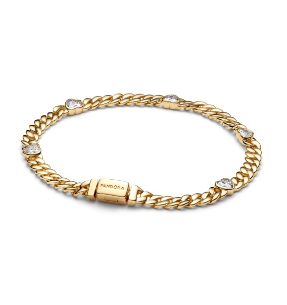 564226C01-18 Heart cuban chain 14k gold-plated bracelet with clear cubic zirconia