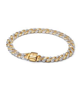 564229C01-20 Cuban chain sterling silver and 14k gold-plated bracelet with clear cubic zirconia