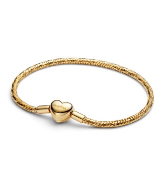 PANDORA 564236C00 Pulsera de cadena de serpiente facetada bañada en oro de 14k con cierre de corazón grabable