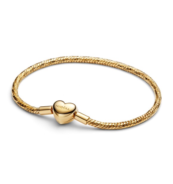 PANDORA 564236C00 Pulsera de cadena de serpiente facetada bañada en oro de 14k con cierre de corazón grabable