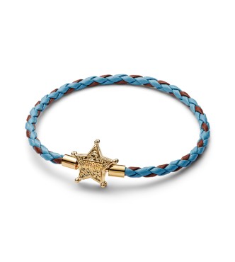 564605C01-S1 Disney Toy Story 14k gold-plated bracelet with blue and brown leather