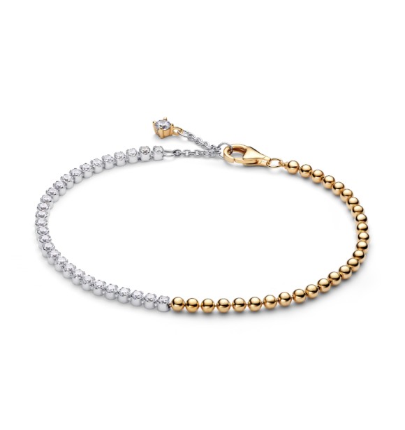 PANDORA 564820C01 Sterling silver and 14k gold-plated bracelet with clear cubic zirconia