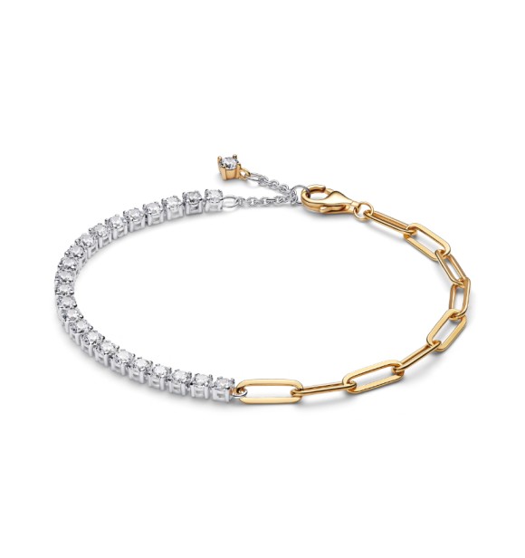PANDORA 564821C01 Sterling silver and 14k gold-plated bracelet with clear cubic zirconia