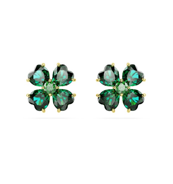 SWAROVSKI PENDIENTES IDYLLIA,
 TREBOL VERDE BAÑO TONO ORO