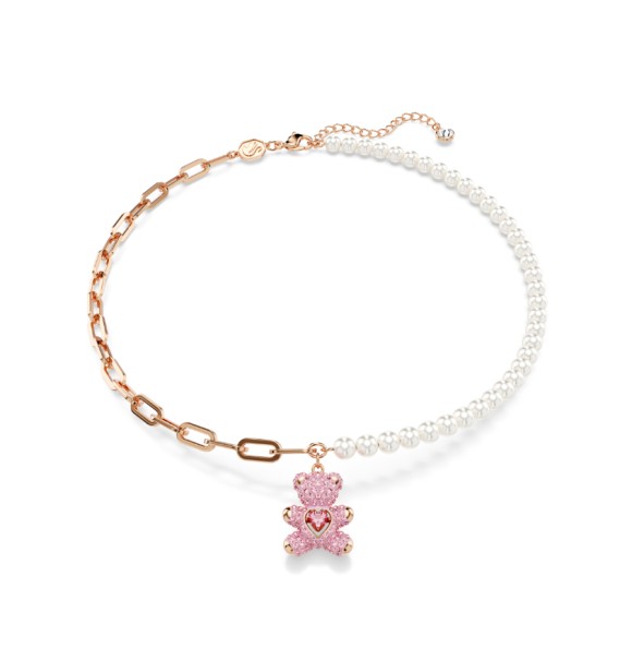 SWAROVSKI COLGANE TEDDY OSO ROSA, BAÑO TONO ORO ROSA