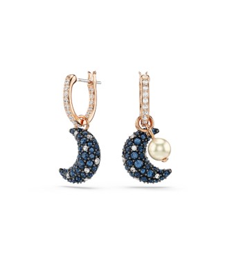 SWAROVSKI PENDIENTES SUBLIMA, DISEÑO ASIMETRICO LUNA MULTICOLORES,
 BAÑO TONO ORO ROSA