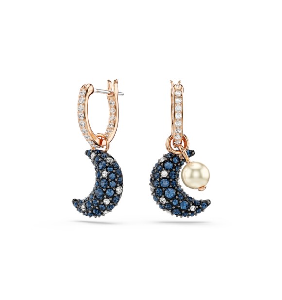 SWAROVSKI PENDIENTES SUBLIMA, DISEÑO ASIMETRICO LUNA MULTICOLORES,
 BAÑO TONO ORO ROSA