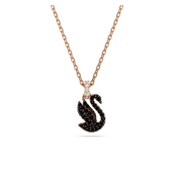 SWAROVSKI COLGANTE ICONIC SWAN, CISNE PEQUEÑO NEGRO,
 BAÑO ORO ROSA
