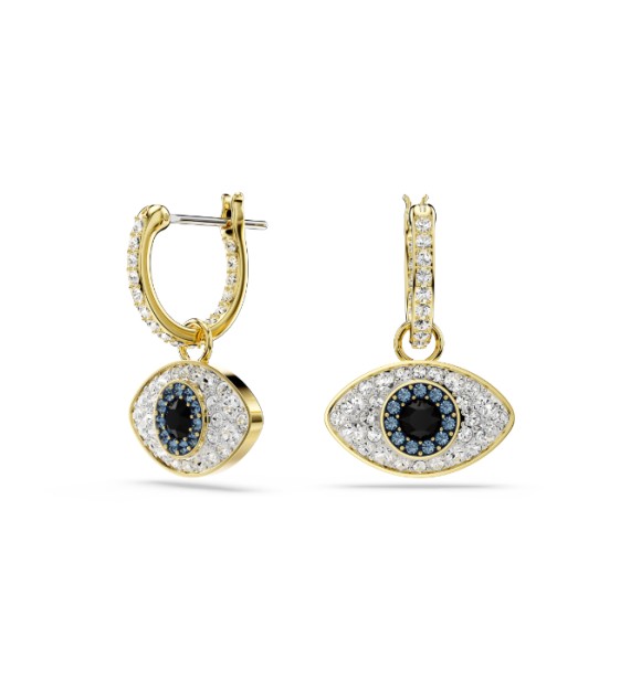 SWAROVSKI PENDIENTES SYMBOLICA, OJO TURCO,
 AZULES, BAÑO TONO ORO